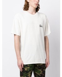 T-shirt à col rond imprimé blanc Stussy