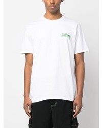 T-shirt à col rond imprimé blanc Stussy