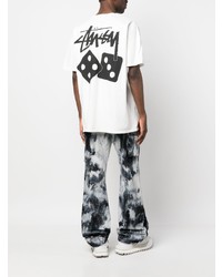 T-shirt à col rond imprimé blanc Stussy