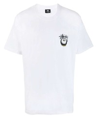 T-shirt à col rond imprimé blanc Stussy