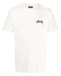 T-shirt à col rond imprimé blanc Stussy