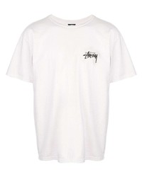 T-shirt à col rond imprimé blanc Stussy