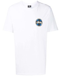 T-shirt à col rond imprimé blanc Stussy