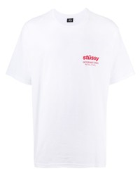 T-shirt à col rond imprimé blanc Stussy