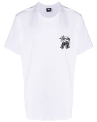 T-shirt à col rond imprimé blanc Stussy