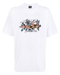 T-shirt à col rond imprimé blanc Stussy