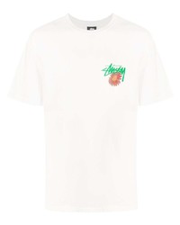 T-shirt à col rond imprimé blanc Stussy