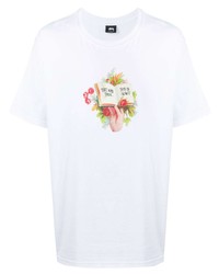 T-shirt à col rond imprimé blanc Stussy