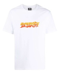 T-shirt à col rond imprimé blanc Stussy