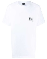 T-shirt à col rond imprimé blanc Stussy