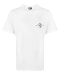 T-shirt à col rond imprimé blanc Stussy