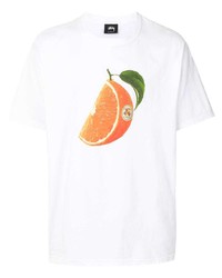 T-shirt à col rond imprimé blanc Stussy