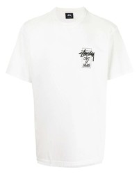 T-shirt à col rond imprimé blanc Stussy