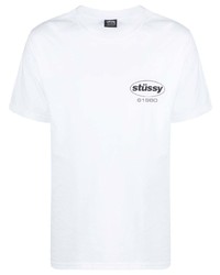 T-shirt à col rond imprimé blanc Stussy