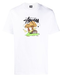 T-shirt à col rond imprimé blanc Stussy