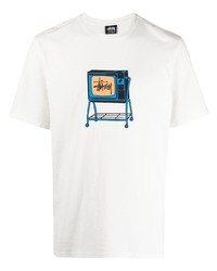 T-shirt à col rond imprimé blanc Stussy