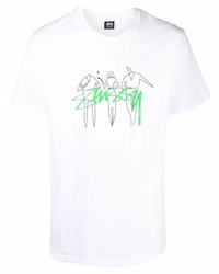 T-shirt à col rond imprimé blanc Stussy