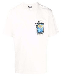 T-shirt à col rond imprimé blanc Stussy