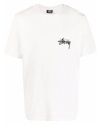 T-shirt à col rond imprimé blanc Stussy