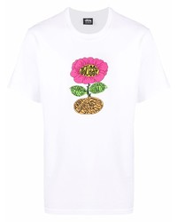 T-shirt à col rond imprimé blanc Stussy