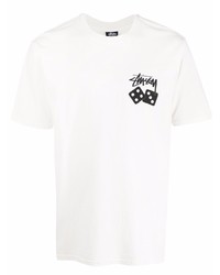 T-shirt à col rond imprimé blanc Stussy