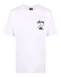 T-shirt à col rond imprimé blanc Stussy