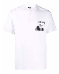 T-shirt à col rond imprimé blanc Stussy