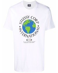 T-shirt à col rond imprimé blanc Stussy