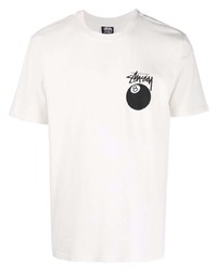 T-shirt à col rond imprimé blanc Stussy