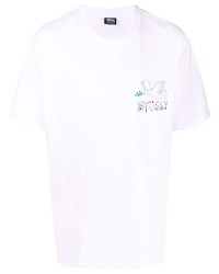 T-shirt à col rond imprimé blanc Stussy