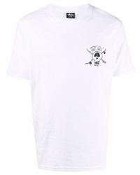 T-shirt à col rond imprimé blanc Stussy