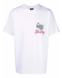 T-shirt à col rond imprimé blanc Stussy