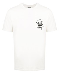 T-shirt à col rond imprimé blanc Stussy