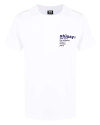 T-shirt à col rond imprimé blanc Stussy