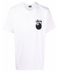 T-shirt à col rond imprimé blanc Stussy