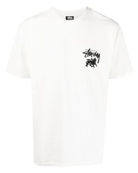 T-shirt à col rond imprimé blanc Stussy