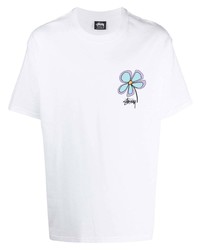 T-shirt à col rond imprimé blanc Stussy