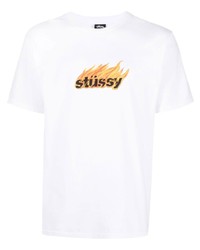 T-shirt à col rond imprimé blanc Stussy