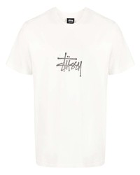 T-shirt à col rond imprimé blanc Stussy