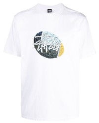 T-shirt à col rond imprimé blanc Stussy