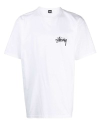 T-shirt à col rond imprimé blanc Stussy