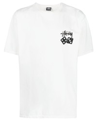 T-shirt à col rond imprimé blanc Stussy