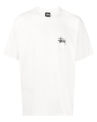 T-shirt à col rond imprimé blanc Stussy