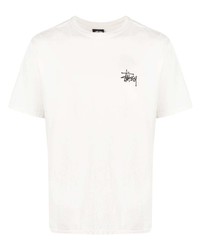 T-shirt à col rond imprimé blanc Stussy