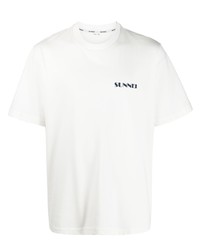 T-shirt à col rond imprimé blanc Sunnei