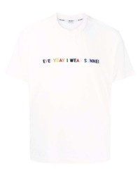 T-shirt à col rond imprimé blanc Sunnei