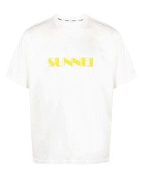 T-shirt à col rond imprimé blanc Sunnei