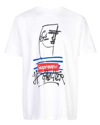 T-shirt à col rond imprimé blanc Supreme