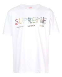 T-shirt à col rond imprimé blanc Supreme