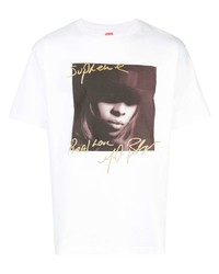 T-shirt à col rond imprimé blanc Supreme